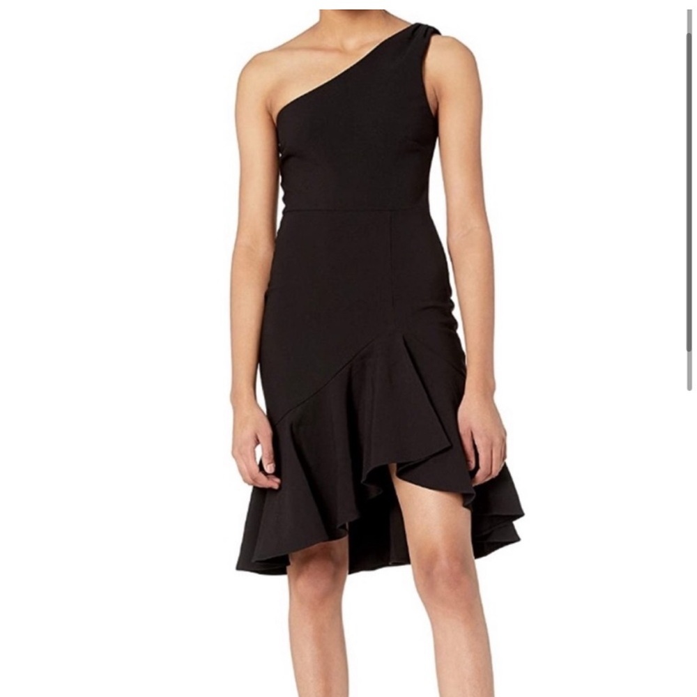 Likely Black One Shoulder Asymmetrical
Ruffle Hem Mermaid Trumpet Midi
Cocktail - Picture 3 of 6